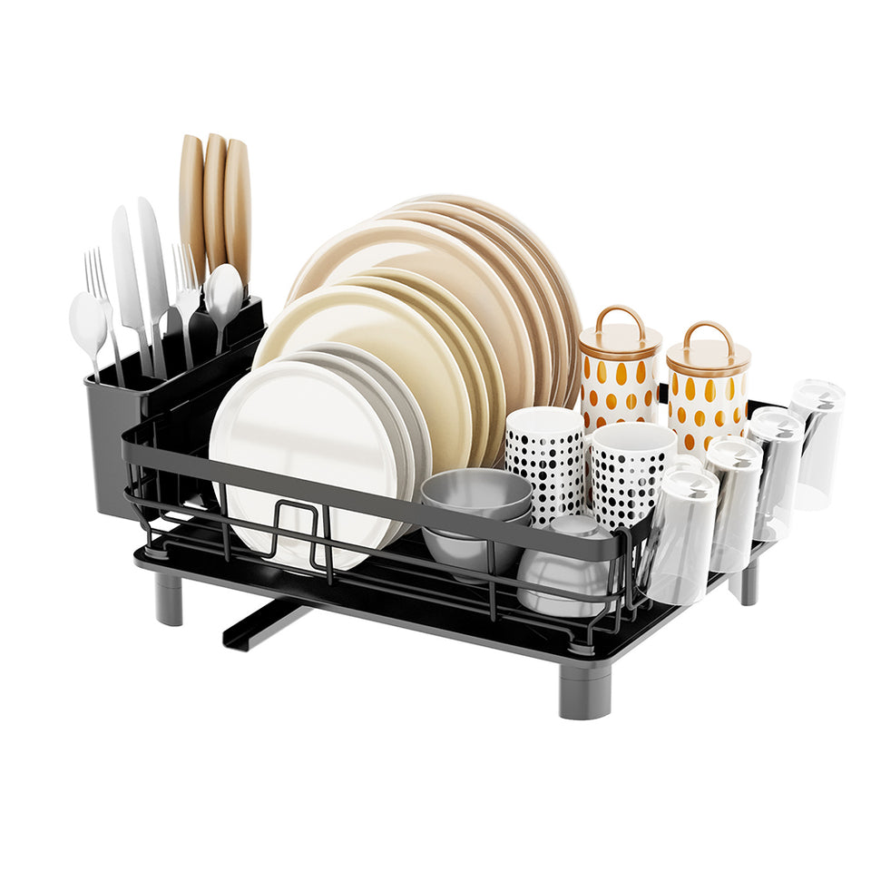 Stainless Steel Dish Drying Rack with Drip Tray and Utensil Holder Black/Grey Space-Saving Kitchen Dish Drainer