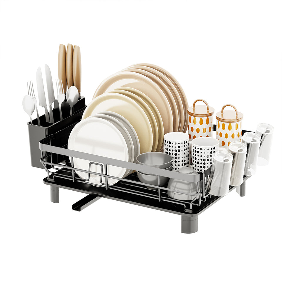 Stainless Steel Dish Drying Rack with Drip Tray and Utensil Holder Black/Grey Space-Saving Kitchen Dish Drainer