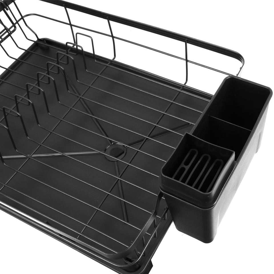 Stainless Steel Dish Drying Rack with Drip Tray and Utensil Holder Black/Grey Space-Saving Kitchen Dish Drainer