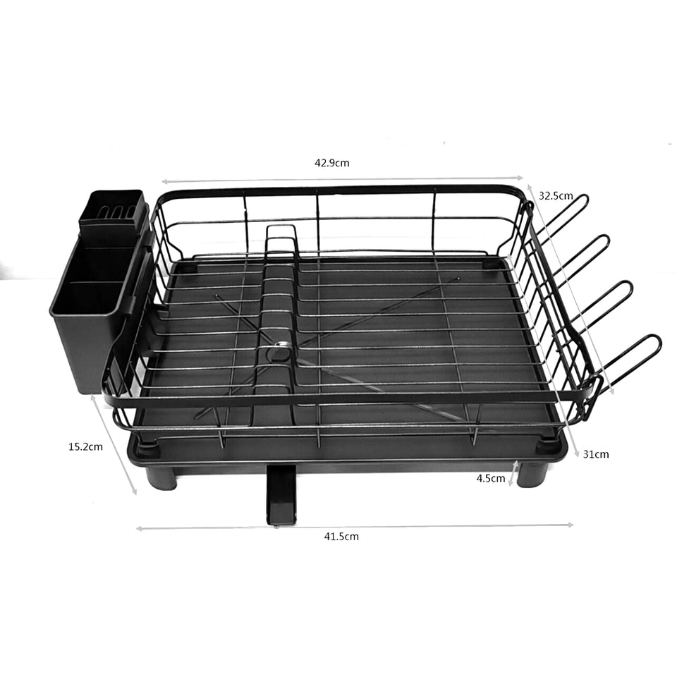 Stainless Steel Dish Drying Rack with Drip Tray and Utensil Holder Black/Grey Space-Saving Kitchen Dish Drainer