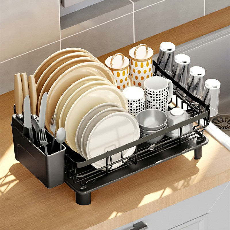 Stainless Steel Dish Drying Rack with Drip Tray and Utensil Holder Black/Grey Space-Saving Kitchen Dish Drainer