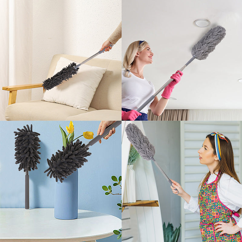 Extendable Microfiber Dusters Feather Duster with Telescoping Extension Pole for Cleaning Ceiling Fan - Grey