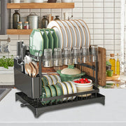 2 Tier Dish Drainer Rack – Rust Resistant Metal with Customisable Storage