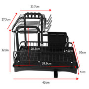 Black 2-tier dish drainer rack by Lavish Kitchen Isle with drainage spout, utensil and cutting board holder for kitchen counter.
