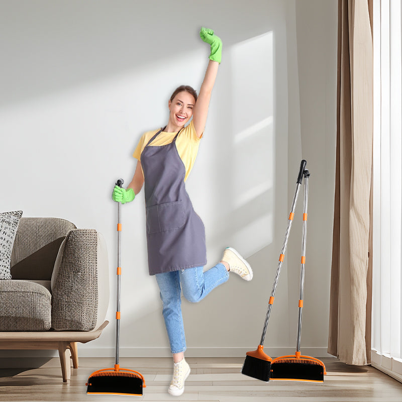 Dustpan and Broom Set - Long Handle Broom and Dustpan Combo for Home and Kitchen - Heavy-Duty Floor Cleaning