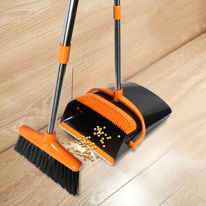 Dustpan and Broom Set - Long Handle Broom and Dustpan Combo for Home and Kitchen - Heavy-Duty Floor Cleaning