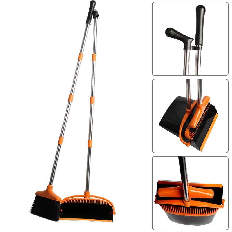 Dustpan and Broom Set - Long Handle Broom and Dustpan Combo for Home and Kitchen - Heavy-Duty Floor Cleaning