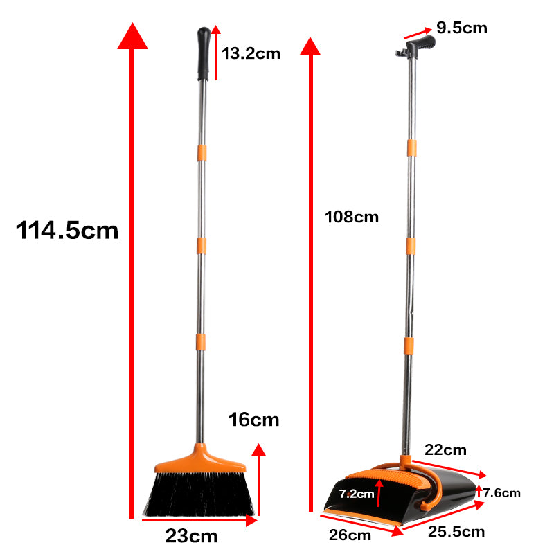 Dustpan and Broom Set - Long Handle Broom and Dustpan Combo for Home and Kitchen - Heavy-Duty Floor Cleaning