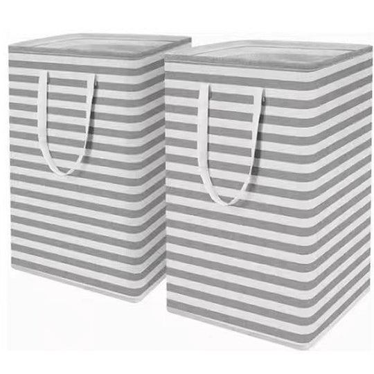 Set of 2 Folding Laundry Baskets – 75L Hampers with Handles, Grey/Black