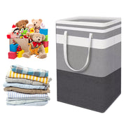 Set of two grey and black folding laundry baskets with handles, 75L capacity, perfect for organizing laundry at home.