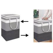 Set of 2 grey and black folding laundry baskets with handles, 75L hampers for easy storage and transport.