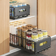 Two carbon steel storage drawers in a sleek, smooth-sliding cabinet organizer set by Lavish Kitchen Isle.