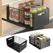 Two carbon steel storage drawers by Lavish Kitchen Isle with smooth sliding mechanisms, ideal for organized cabinet storage.