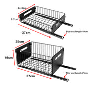 Two carbon steel storage drawers with smooth sliding mechanisms, ideal for organizing kitchen cabinets in a modern style.