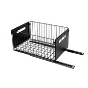 Two black carbon steel storage drawers with smooth sliding mechanisms, ideal for kitchen cabinet organization by Lavish Kitchen Isle