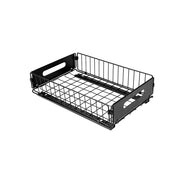 Two black carbon steel storage drawers with smooth sliding mechanisms, designed for kitchen cabinet organization.