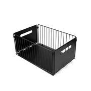 Two black carbon steel storage drawers with smooth sliding mechanisms, ideal for organizing cabinets or kitchen spaces.