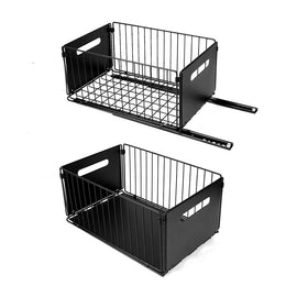 Two black metal storage drawers by Lavish Kitchen Isle with smooth sliding mechanism, suitable for cabinet organization.