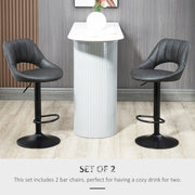 Set of 2 HOMCOM adjustable swivel bar stool chairs with PU leather seats, footrests, and height gas lift for kitchen or bar use