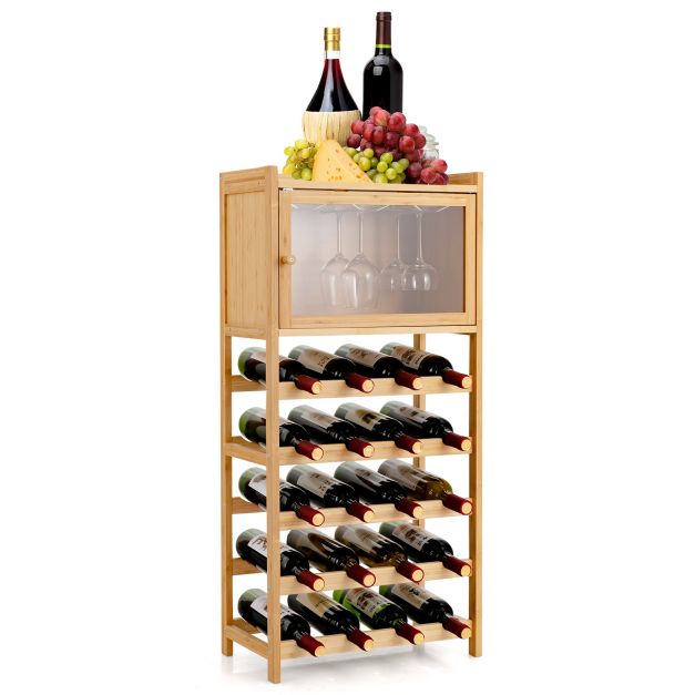 20 Bottles Bamboo Wine Bar Rack Cabinet