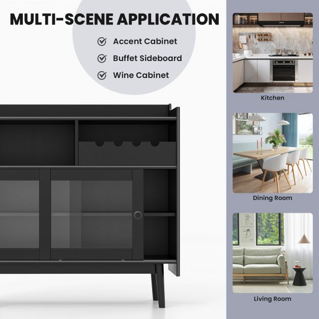 Buffet Sideboard with 2 Sliding Tempered Glass Doors