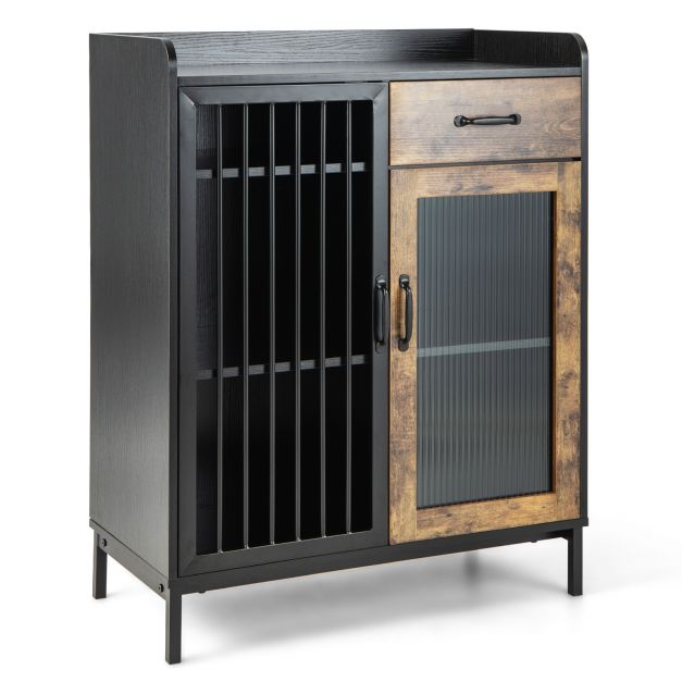Wooden Buffet Sideboard with Tempered Glass Door and Anti-toppling Device