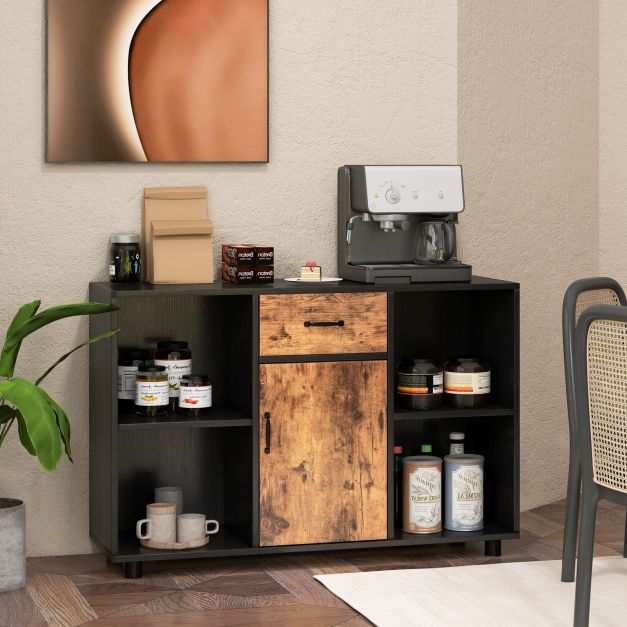 Industrial Buffet Sideboard with Door Drawer and 4 Open Cubbies