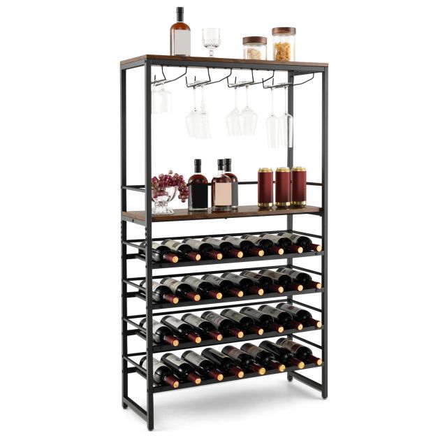 Freestanding Wine Rack with 4-Tier Wine Storage and Stemware Racks