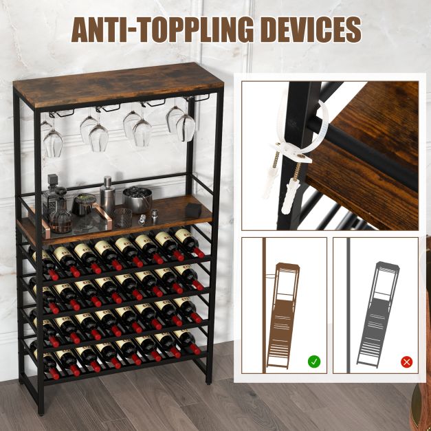Freestanding Wine Rack with 4-Tier Wine Storage and Stemware Racks