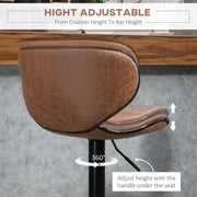 Set of 2 Lavish Kitchen Isle adjustable PU leather bar stools with swivel seats, footrests, and armless design for home or café bars.