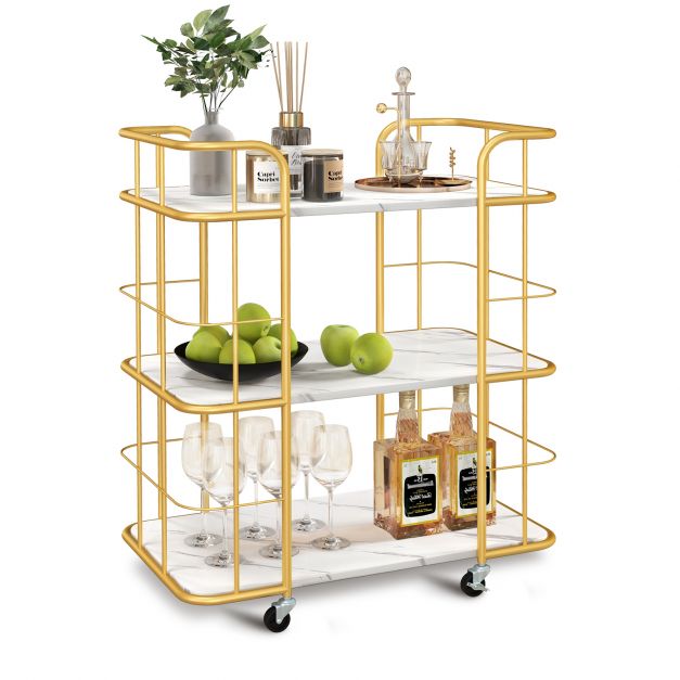 3-Tier Rolling Buffet Serving Cart with Lockable Wheels and Handles