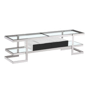 Lagonda Clear Glass TV Unit with High Gloss Drawer White - Lavish Kitchen Isle