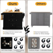 Mobile Kitchen Island Cart with 3 Deep Drawers and 2 Enclosed Cabinets - Lavish Kitchen Isle