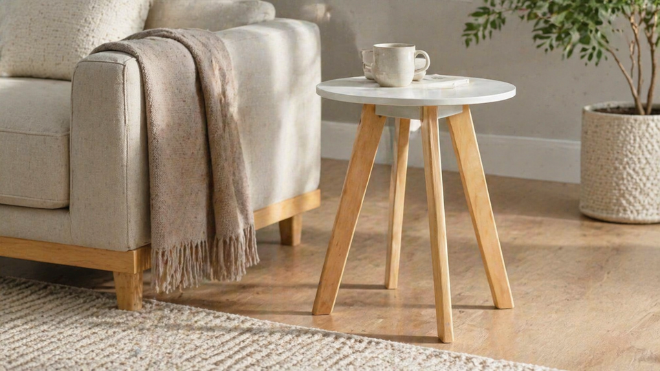 Belgium White Round Lamp Table by Lavish Kitchen Isle, modern side table for living room or bedroom with sleek design and smooth surface.