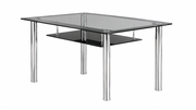 Modern glass dining table with chrome and black base by Lavish Kitchen Isle, featuring a sleek contemporary design.