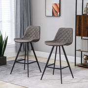 Set of 2 HOMCOM vintage bar stools with dark microfiber cloth padding for home bar or kitchen use.