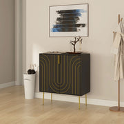 Black and Gold Embossed Sideboard Kitchen Cabinet with Adjustable Shelves and Copper Plated Legs