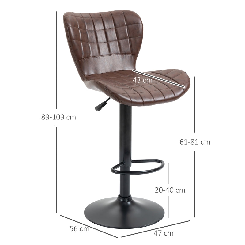 Set of 2 Bar Stools Adjustable Height Swivel Bar in PU Leather