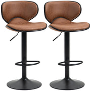Set of 2 Lavish Kitchen Isle adjustable PU leather bar stools with swivel seats, footrests, armless design for home or café use.