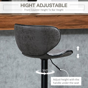 Set of 2 Lavish Kitchen Isle adjustable PU leather bar stools with footrests, swivel seats, armless design for home or café use.
