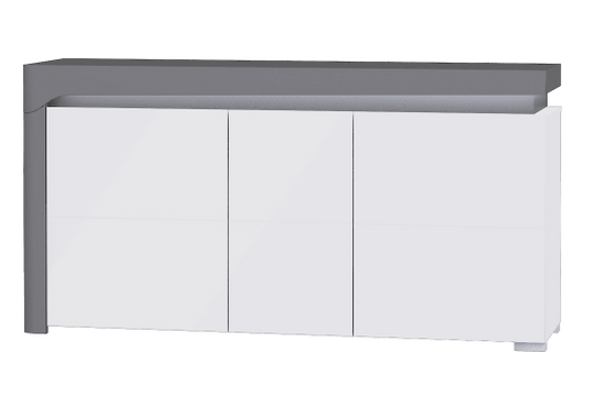 AlpenGlow Large Modern Grey and White 3 Door Sideboard With Lights