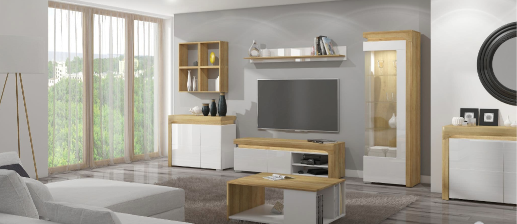 AlpenGlow Oak Effect And White Gloss 2 Door Small Sideboard With Lights