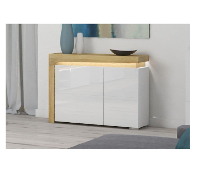 AlpenGlow Oak Effect And White Gloss 2 Door Small Sideboard With Lights