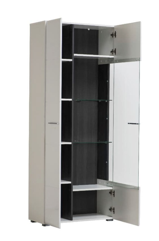 Regal Tall Wide Display Cabinet with 2 Doors in White Gloss with Black
