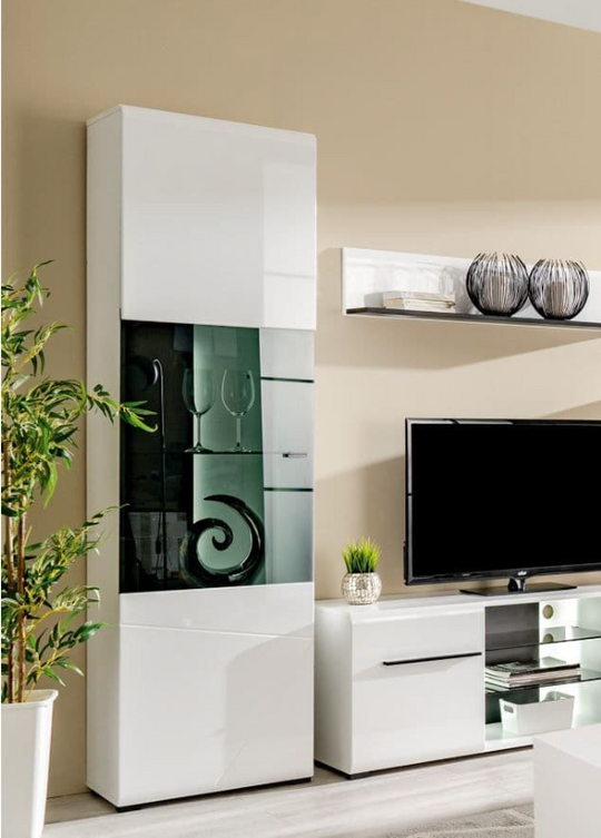 Regal Tall White Gloss and Black Display Cabinet with Glass Door