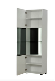 Regal Tall White Gloss and Black Display Cabinet with Glass Door - Lavish Kitchen Isle