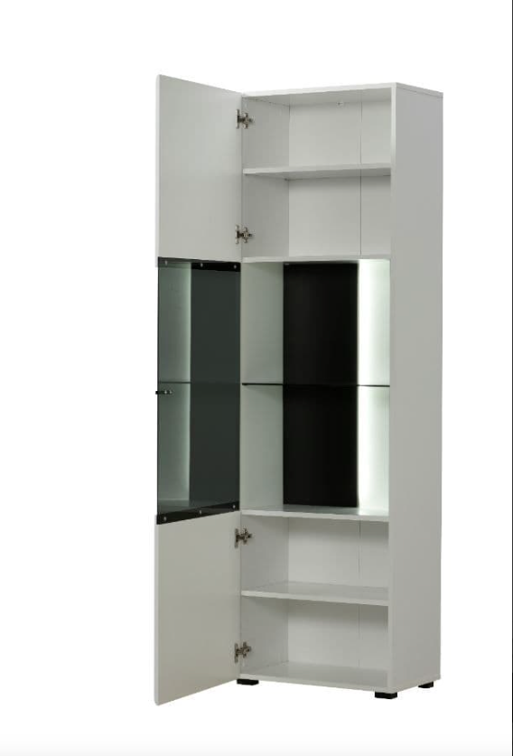 Regal Tall White Gloss and Black Display Cabinet with Glass Door