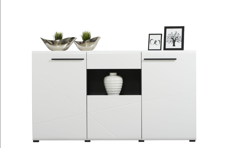 Harmony Large Tall Sideboard in White Gloss and Black With Drawers