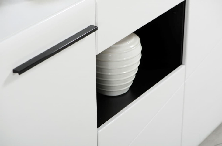 Harmony Large Tall Sideboard in White Gloss and Black With Drawers
