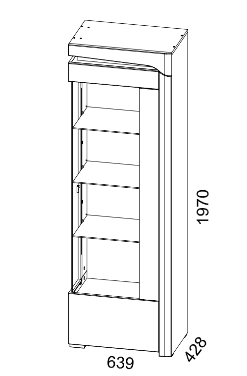 AlpenGlow Oak Effect And White Gloss Right Side Display Cabinet with Glass Door and LED Lights